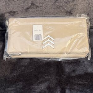 Express Beige Fold-Over Clutch with Silver Chevron Accents